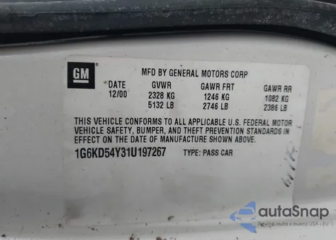 2001 Cadillac Deville Standard z USA, uszkodzony, nr VIN 1G6KD54Y31U197267